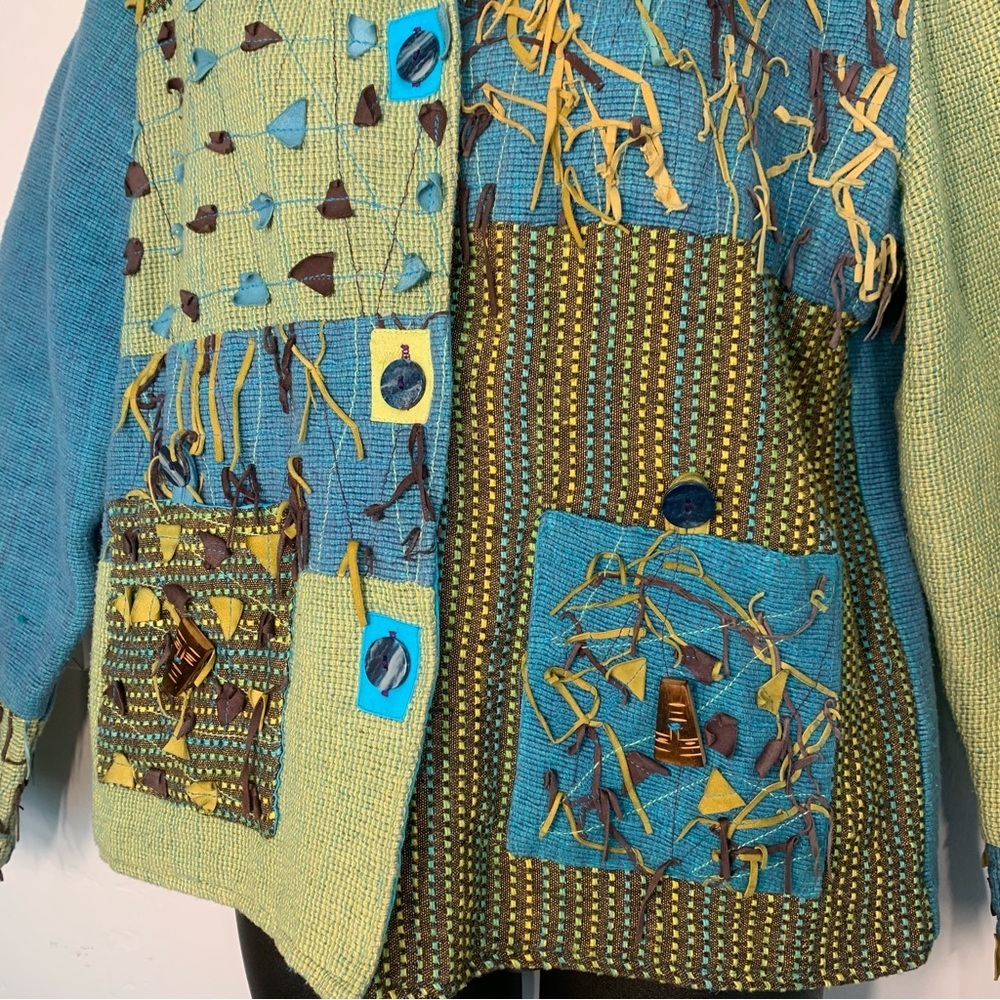 Vintage 90s Boho Patchwork Cotton Jacket Fringe B… - image 6